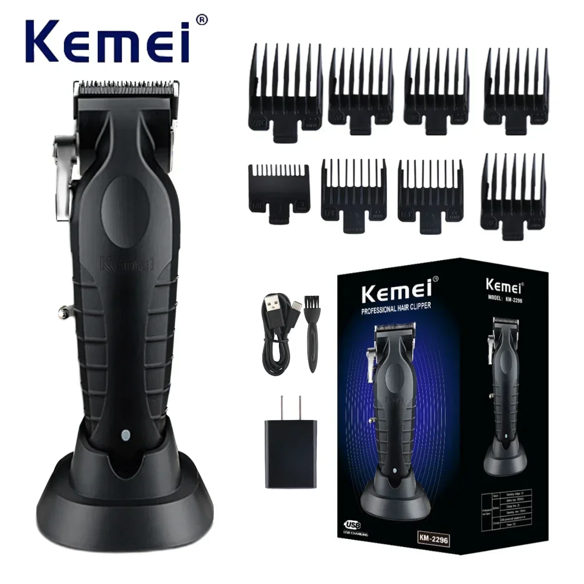 

Машинка для стрижки волос Kemei, профессиональный триммер, регулируемая электрическая машинка для стрижки с зарядным устройством