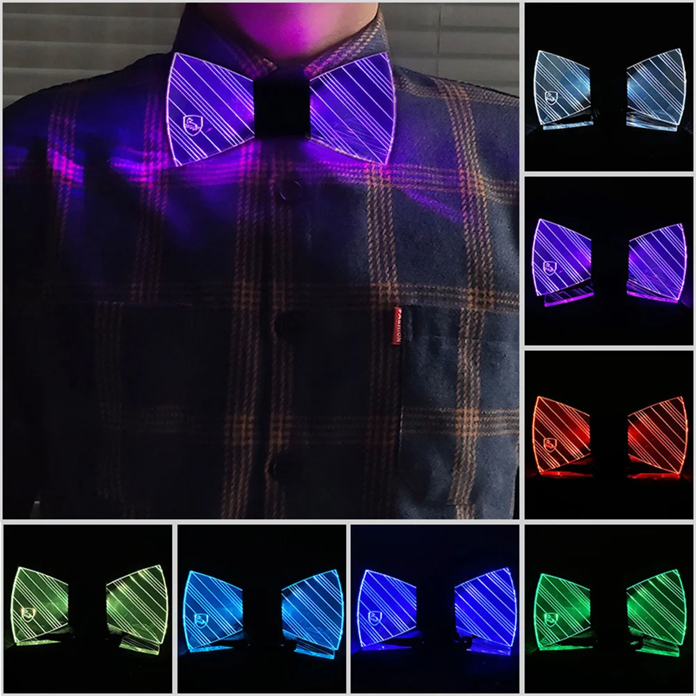 

LED Glowing Acrylic Men Bow Tie Change 7 Lighting Colors Bow Tie Colorful Flashing LED Bow Tie Light Up Party Luminous Bow Tie