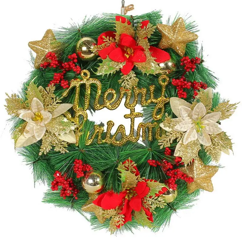 

Рождественский венок с надписью "Merry Christmas", венки для дверей и окон входной двери, красные и золотые украшения, венок 13,8 дюймов
