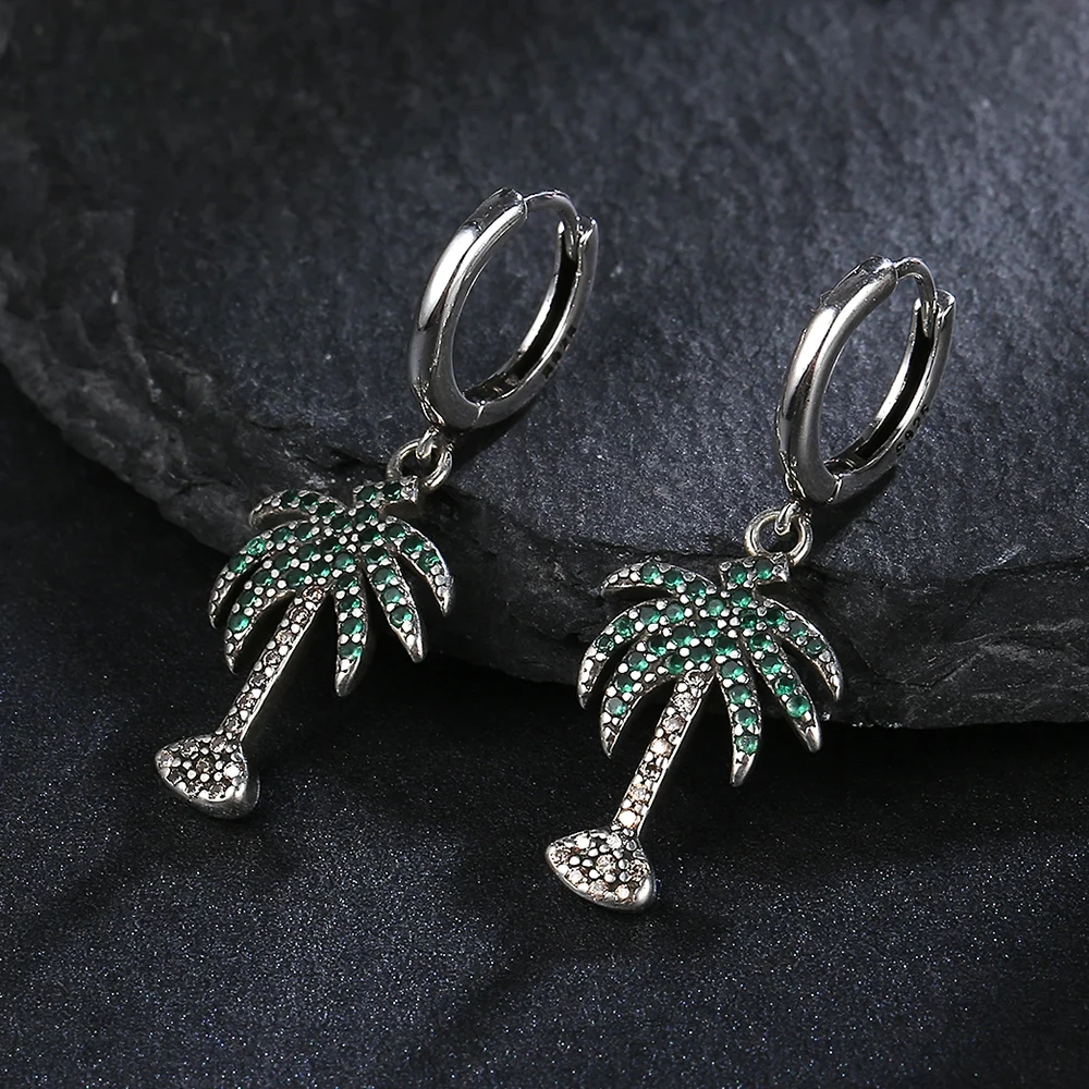 

Green Tree Shaped Hoop Earrings Inlaid Zircon Fine Jewelry 925 Sterling Silver Accessories for Women Fashion Party Earrings Gift