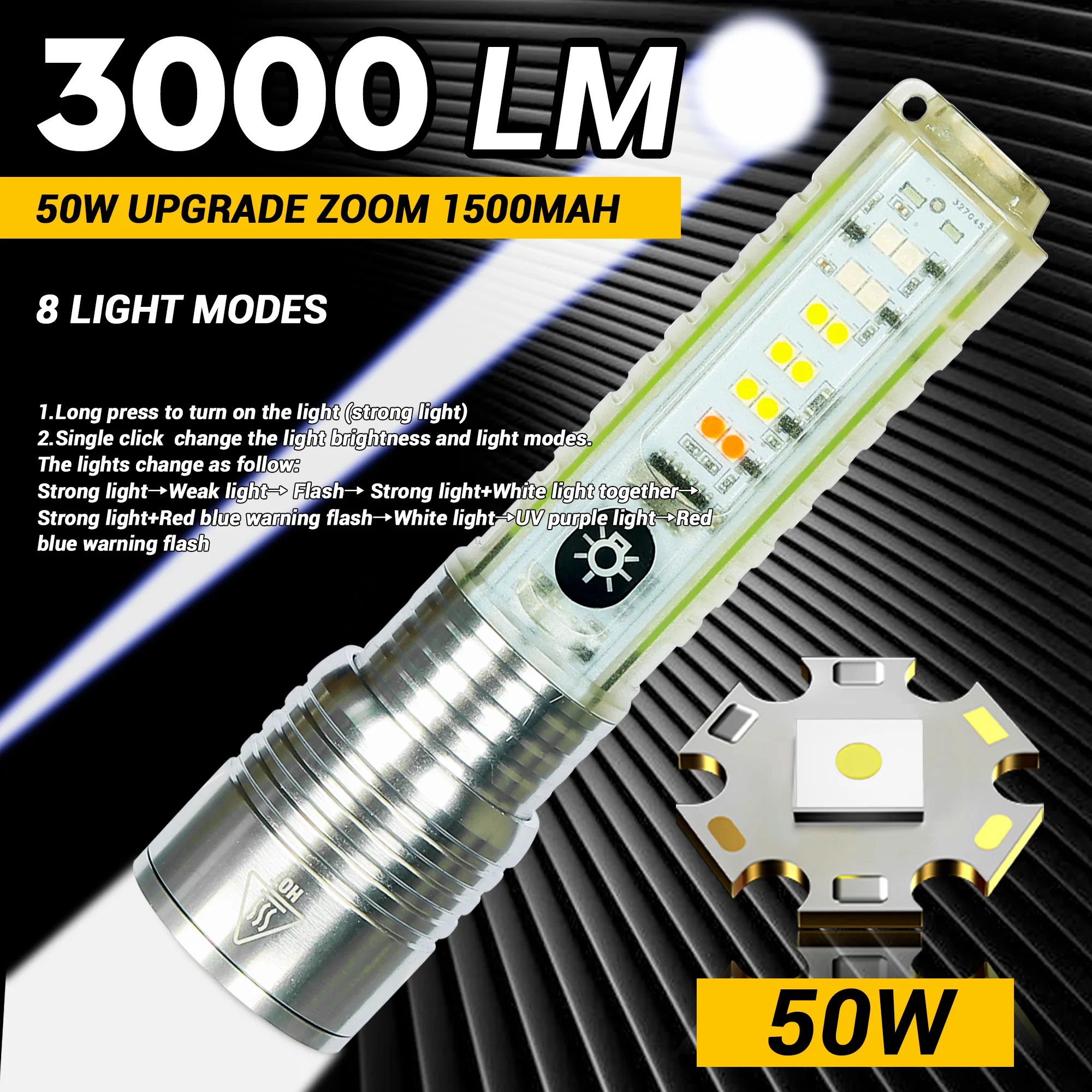 High Power 30W LED Flashlight Type-C Rechargeable Keychain LED Lampwith Magnet Camping Uv Light Multifunction Portable Torch
High Power 30W LED Flashlight Type-C Rechargeable Keychain LED Lampwith Magnet Camping Uv Light Multifunction Portable Torch