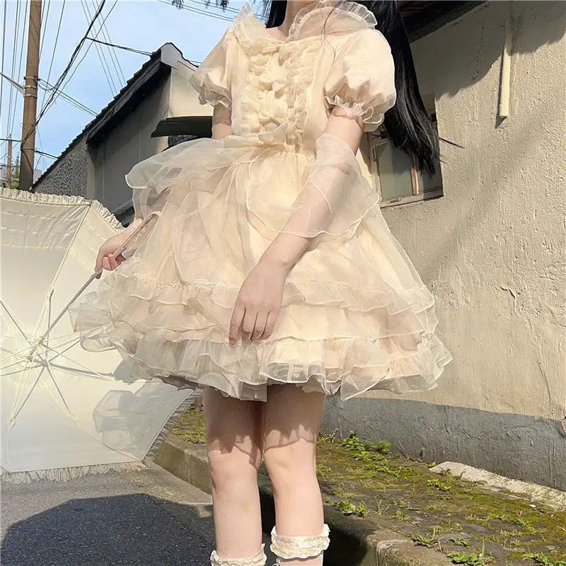 Japanese Sweet Fairy Lolita OP Dress Women Mesh Elegant Princess Dress Female Bow Puff Sleeve Evening Party Dress Summer 2023
Japanese Sweet Fairy Lolita OP Dress Women Mesh Elegant Princess Dress Female Bow Puff Sleeve Evening Party Dress Summer 2023