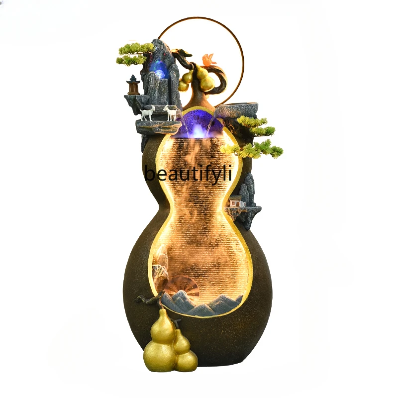 

Lucky Gourd Flowing Water Ornaments Living Room Floor Fengshui Wheel Humidifier Rockery Fountain Circulating Water Decorations
