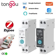 TUYA  ZigBee Smart Circuit Breaker With Metering 1P 63A DIN Rail for Smart Home Wireless Remote Control Switch by Smart Life APP