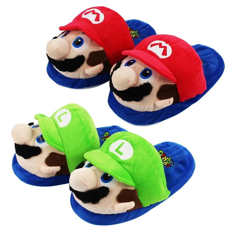 

Super Mario Furry Cartoon Slippers Couple House Winter Indoor Boy Warm Cotton Shoes Sole Length 27cm Girl Cute House Shoes