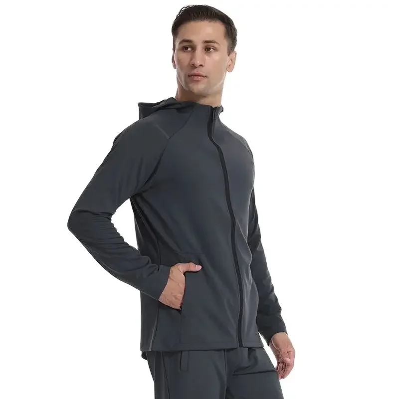 

LU Men's Sports Coat Hooded Zipper Long Sleeved Outdoor Fitness Running Casual Breathable Quick-Drying Autumn Workout Jacket