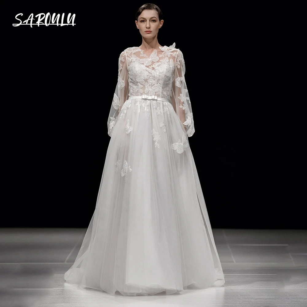 Butterfly Lace A-line Wedding Dress Lantern Sleeve Illusion Backless Sweep Train Button Closure Bride Dresses Bridal Gown
Butterfly Lace A-line Wedding Dress Lantern Sleeve Illusion Backless Sweep Train Button Closure Bride Dresses Bridal Gown