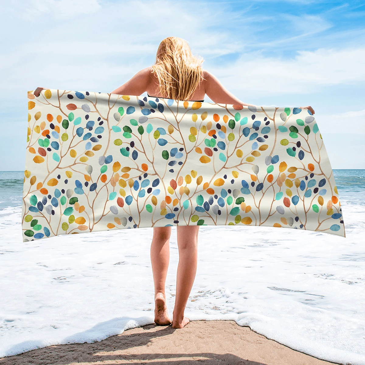 1 piece of colorful leaf pattern printed microfiber absorbent and sand resistant beach towel
1 piece of colorful leaf pattern printed microfiber absorbent and sand resistant beach towel