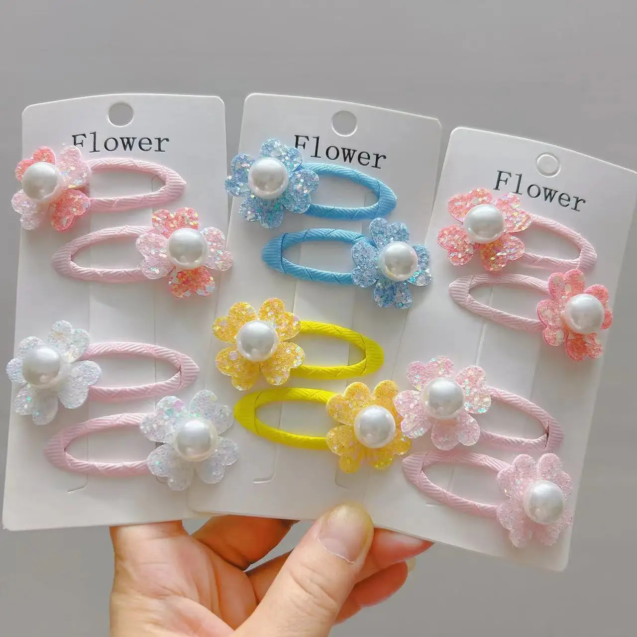

2pcs/lot Glitter Flower Hair Clip with Simulated Pearls Floral Girls Hair Barrette Kid Pink Grips Hairpins Hair Accessory