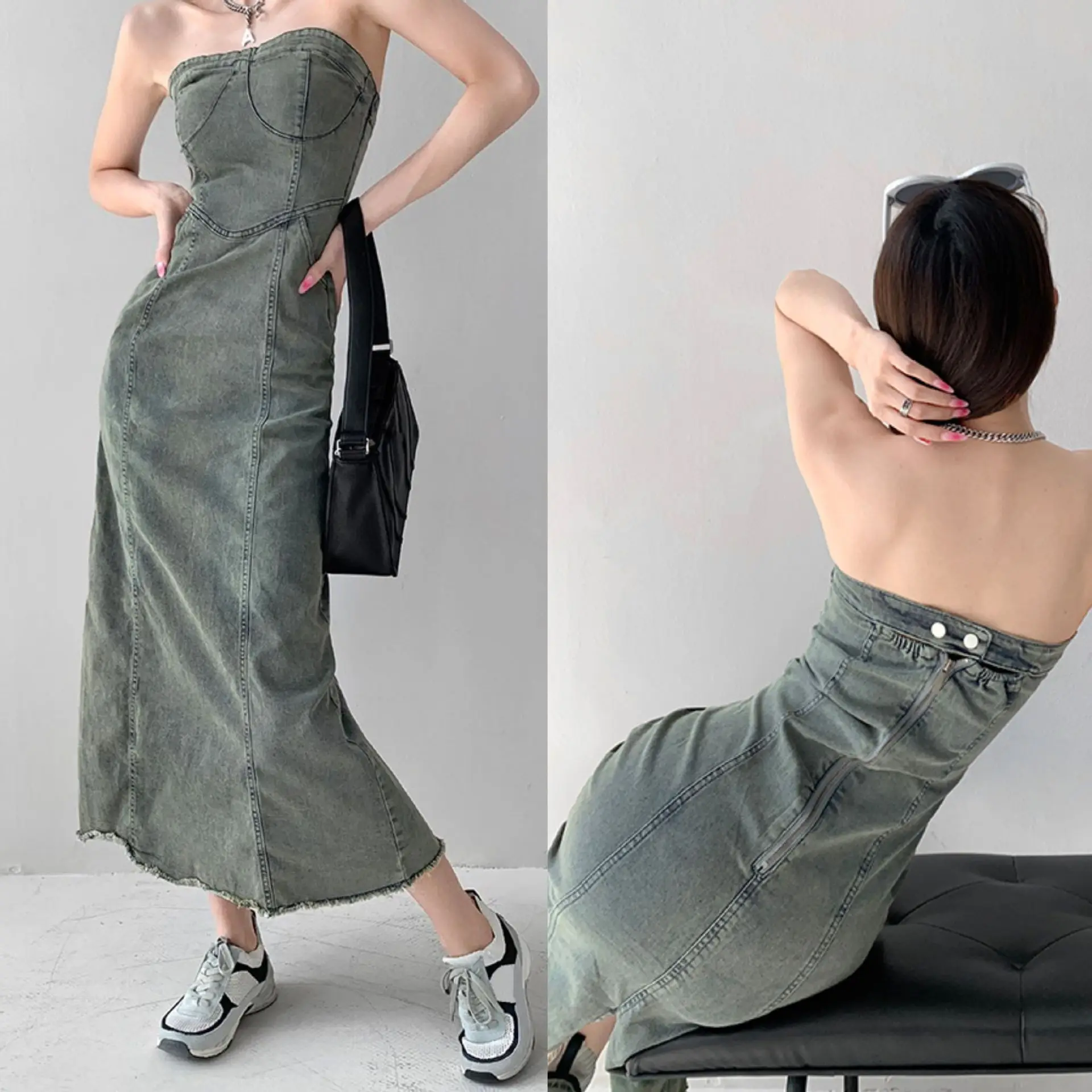 2023 Summer New Retro Strapless Denim Skirt Slim Senior Sense Waist Midlength Dress
2023 Summer New Retro Strapless Denim Skirt Slim Senior Sense Waist Midlength Dress
