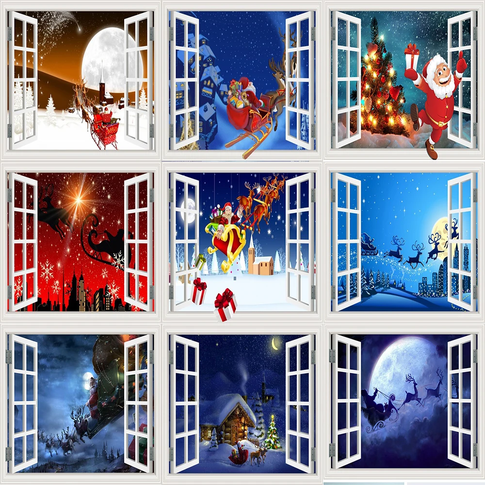 

Merry Christmas Window Decoration Santa Claus Printed Tapestry Home Living Room Bedroom Wall