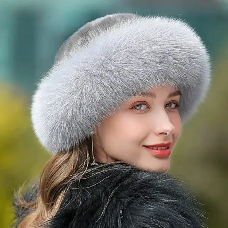 

Women's Winter Faux Fur Cossak Russian Style Hat Furry Hat Trimmed Warm Comfy Hats for Women Winter Beanie Fluffy Russian Hat