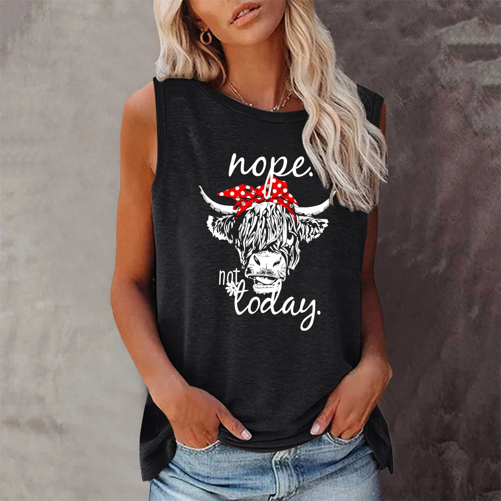 

Seeyoushy Nope Not Today Funny Bull's Head Print Women T-shirt Sleeveless New Summer Femme Tee Shirt Casual Loose Streetwear Top