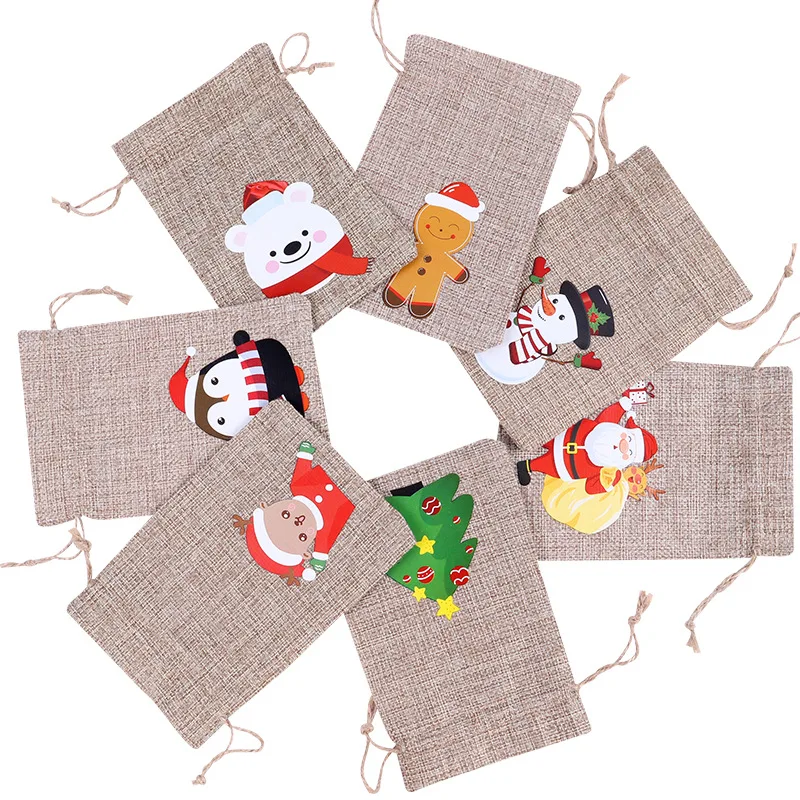 

24 шт. 10x15 см рождественские сумки из мешковины с рисунком Санта-Клауса подарочные сумки для конфет Снеговик ювелирные изделия искусственное украшение для вечеринки