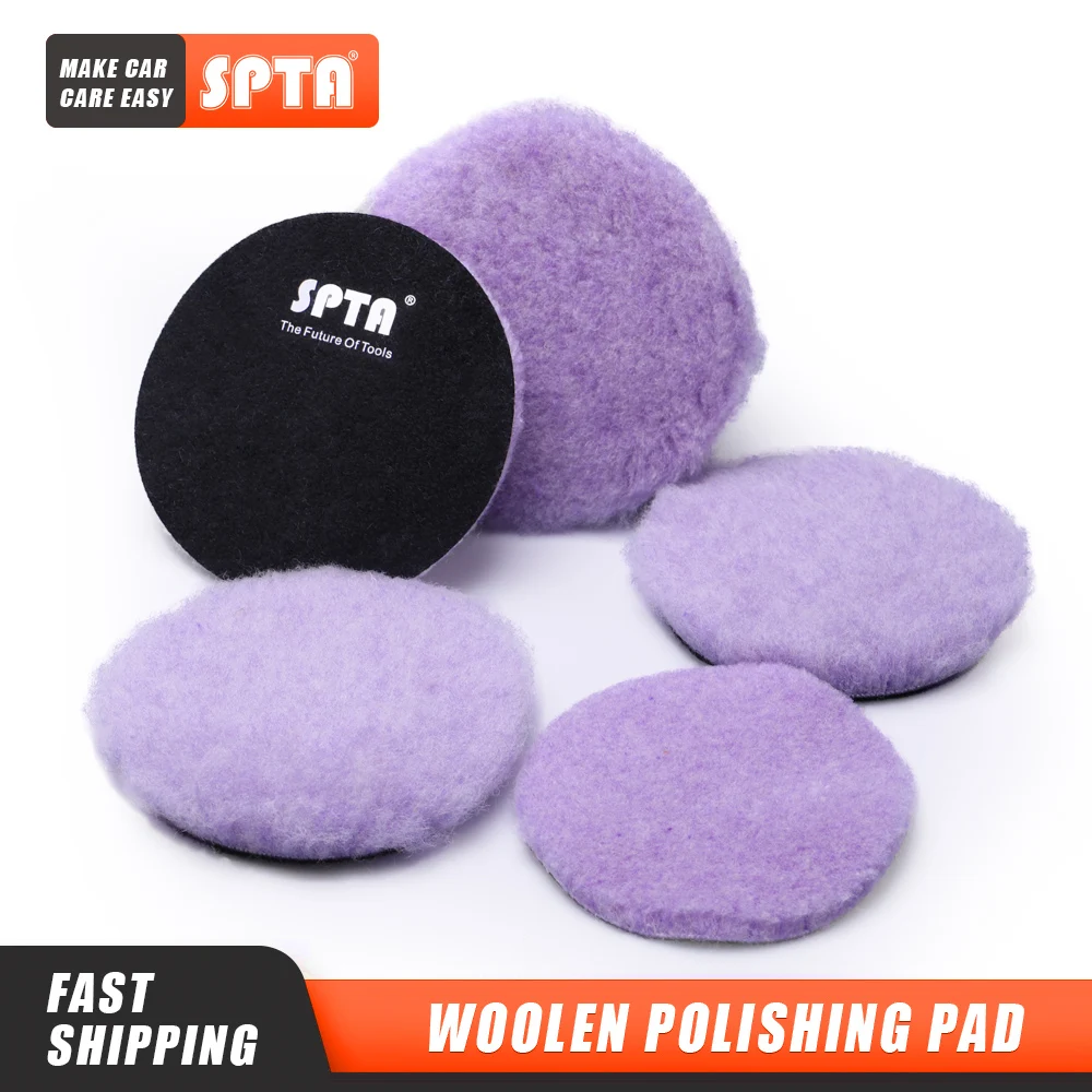 

SPTA 3/5/10/15 Pcs Purple Wool High Density Lambs Polishing Pad 3"(80mm)/5"(125mm)/6"(150mm) Wool Cutting Pad for RO/DA Polisher