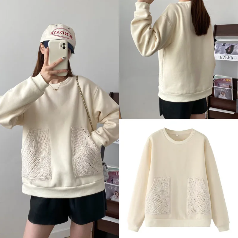 Autumn and winter women's new round neck long sleeve knitted pocket loose casual fleece pullover Hoodies
Autumn and winter women's new round neck long sleeve knitted pocket loose casual fleece pullover Hoodies