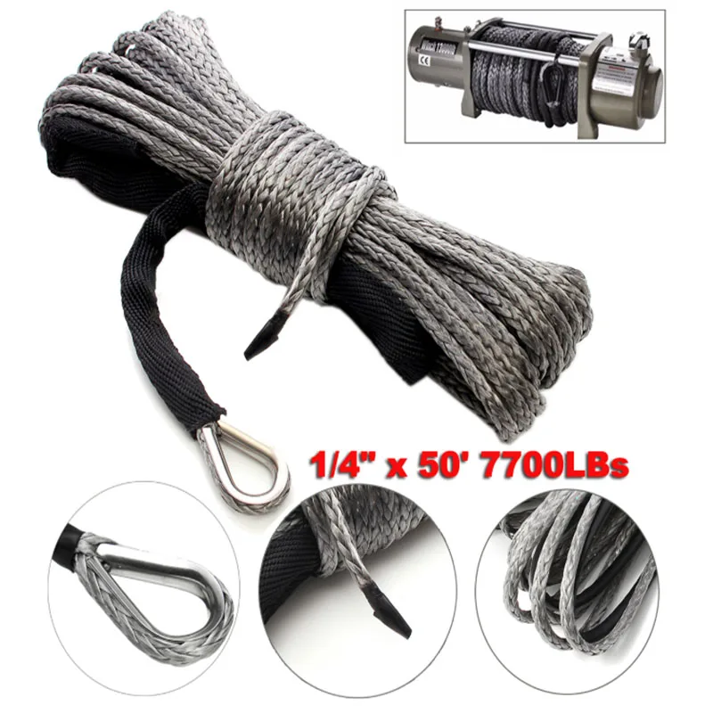 

Winch Rope String Line Cable with Sheath Gray Synthetic Towing Rope 15m 7700LBs Car Wash Maintenance String for ATV UTV Off-Road