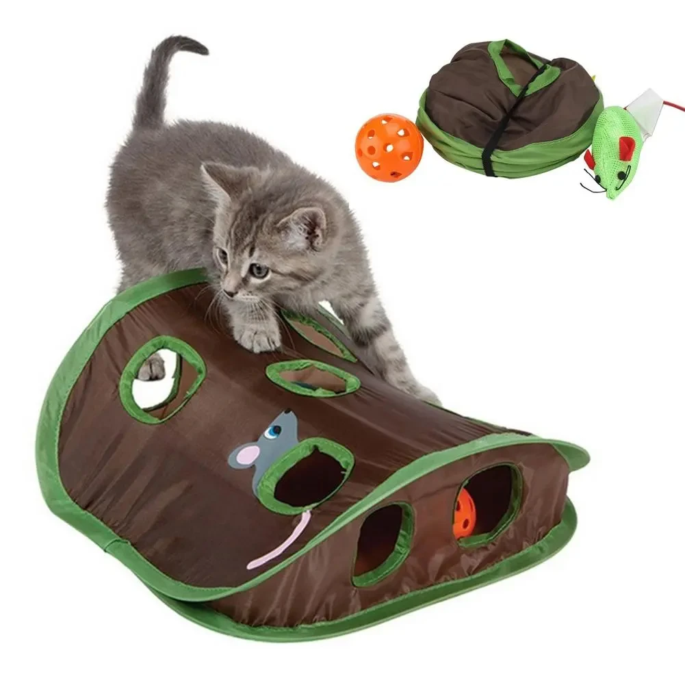 

Interactive Hide Seek Game for Pet, Tunnel Mouse Hunt, Intelligence Toy, Hidden Hole Kitten, Foldable Toys, Cute Cat, 9 Holes