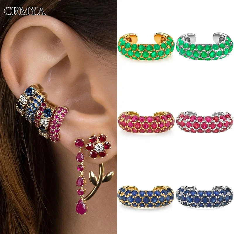 

CRMYA Gold Silver Plated Clip Earrings for Women Color CZ Zircon Fake Piercing Women's Ear Cuff Earrings 2022 Jewelry Wholesale