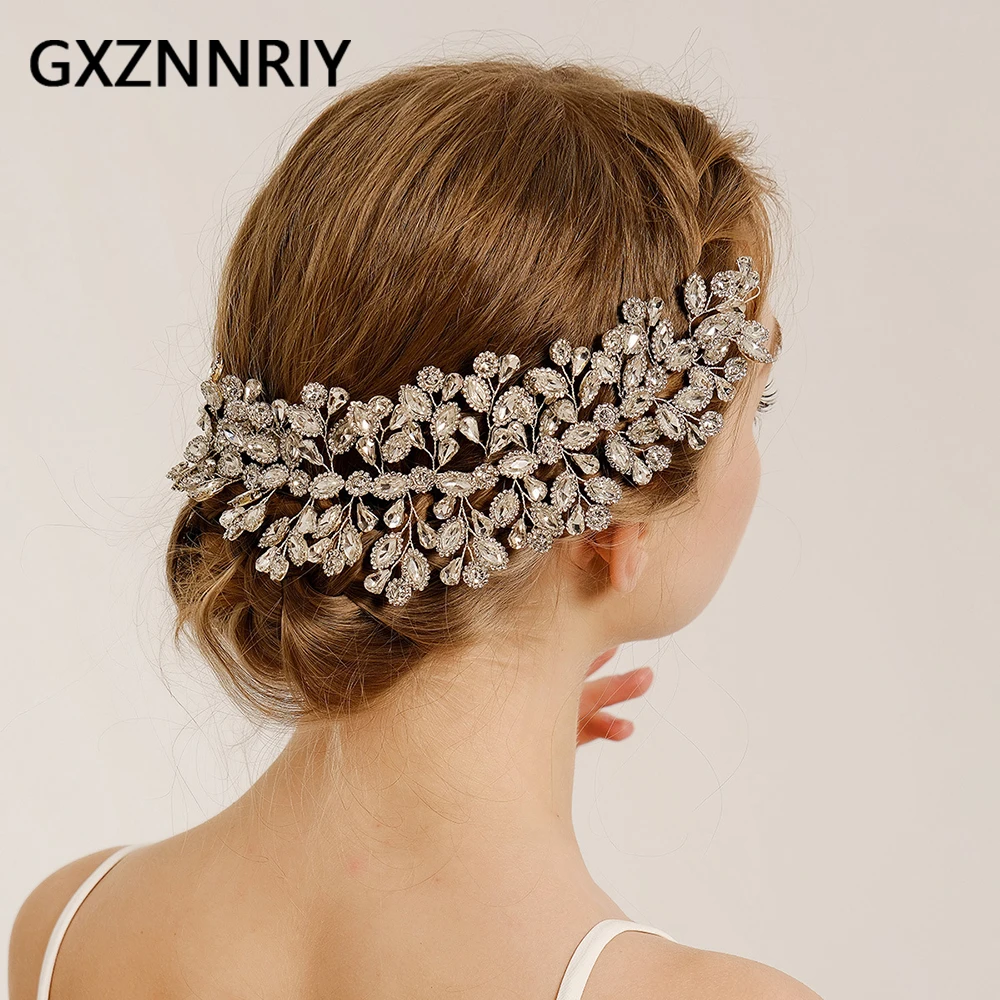 

Luxury Crystal Leaf Vine Headbands for Women Bride Wedding Hair Accessories Bridal Hairband Rhinestone Headpiece Jewelry Gifts