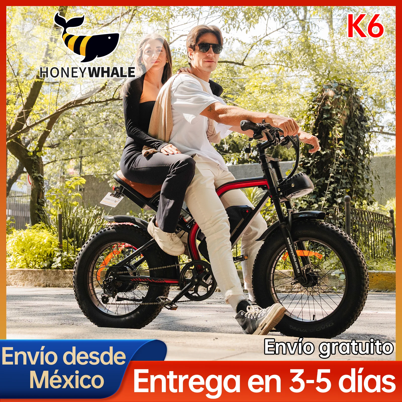 HONEYWHALE K6 electric bicycle for adults, 7 speed mountain bike, engine power 1080 W, maximum speed 48 KM/H, range 40-45KM, battery (48V, 15AH), shipping from Mexico
HONEYWHALE K6 electric bicycle for adults, 7 speed mountain bike, engine power 1080 W, maximum speed 48 KM/H, range 40-45KM, battery (48V, 15AH), shipping from Mexico