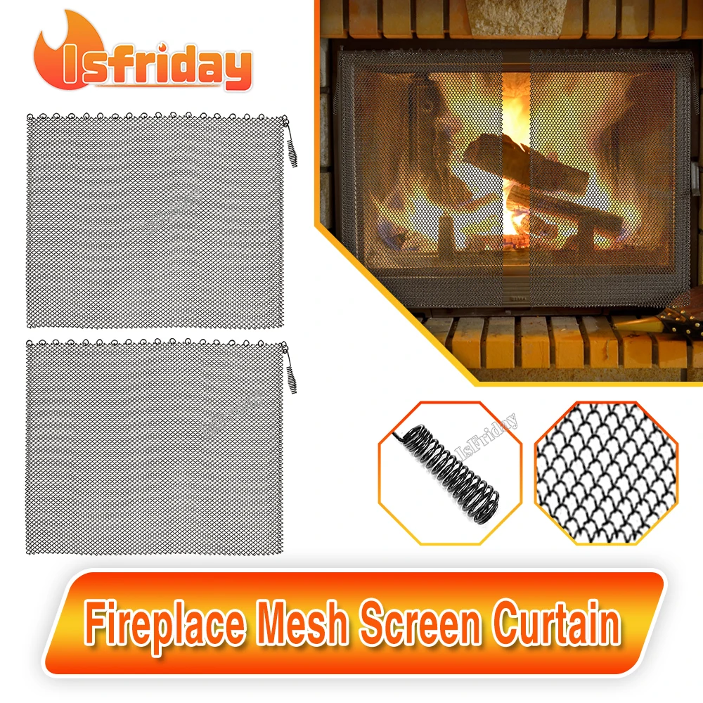 

18/19/20/21/22 inches Fireplace Curtain Mesh Screen Fireplace Spark Guard Curtain Metal Fire Screen Draft Stopper Fireplace