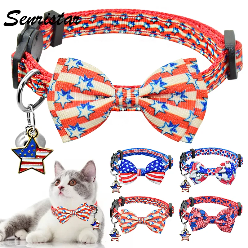 USA Flag Bowknot Cat Collar Bell Adjustable Breakaway Bow Tie Cat Collar Soft Safety Nylon Cat Collar Necklace Pet Accessories
USA Flag Bowknot Cat Collar Bell Adjustable Breakaway Bow Tie Cat Collar Soft Safety Nylon Cat Collar Necklace Pet Accessories