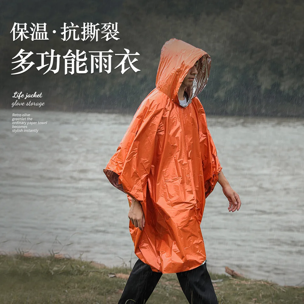 

Outdoor Multifunction Raincoat Long Cycling Camping Raincoat Waterproof Thickened Jacket Survival Emergency Reflective Clothing