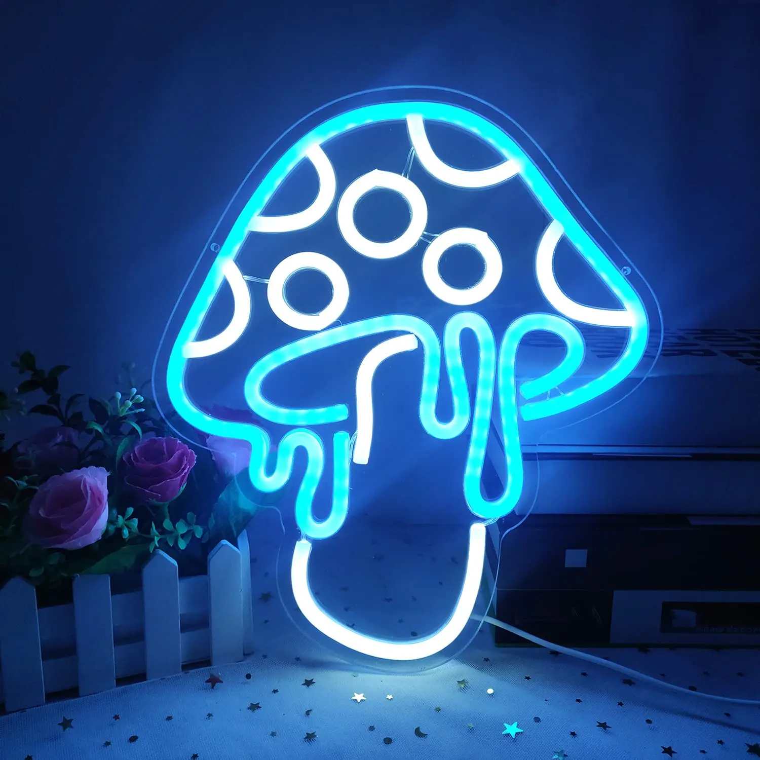 

UponRay Mushroom LED Neon Sign USB Powered Neon Signs Night Light 3D Wall Art & Game Room Bedroom Living Room Decor Lamp Blue