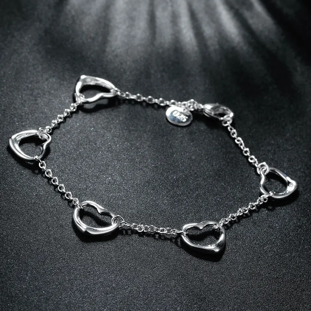 

Fashion Pretty Romantic Heart Chain 925 Sterling Silver Bracelet for Woman Luxury Brands Jewelry Wedding Accessories Party Gifts