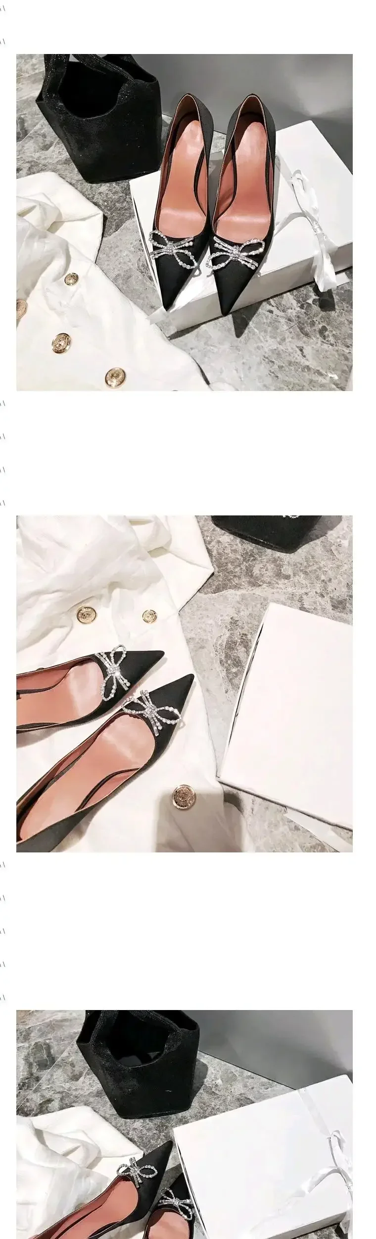 High Heels Women's Fine Heels 2024 New Autumn and Winter Satin Wedding Shoes Water Drill Bow Pointed Single Shoes 9 S9dc3240f5496408f85382d38f9e7dc79p