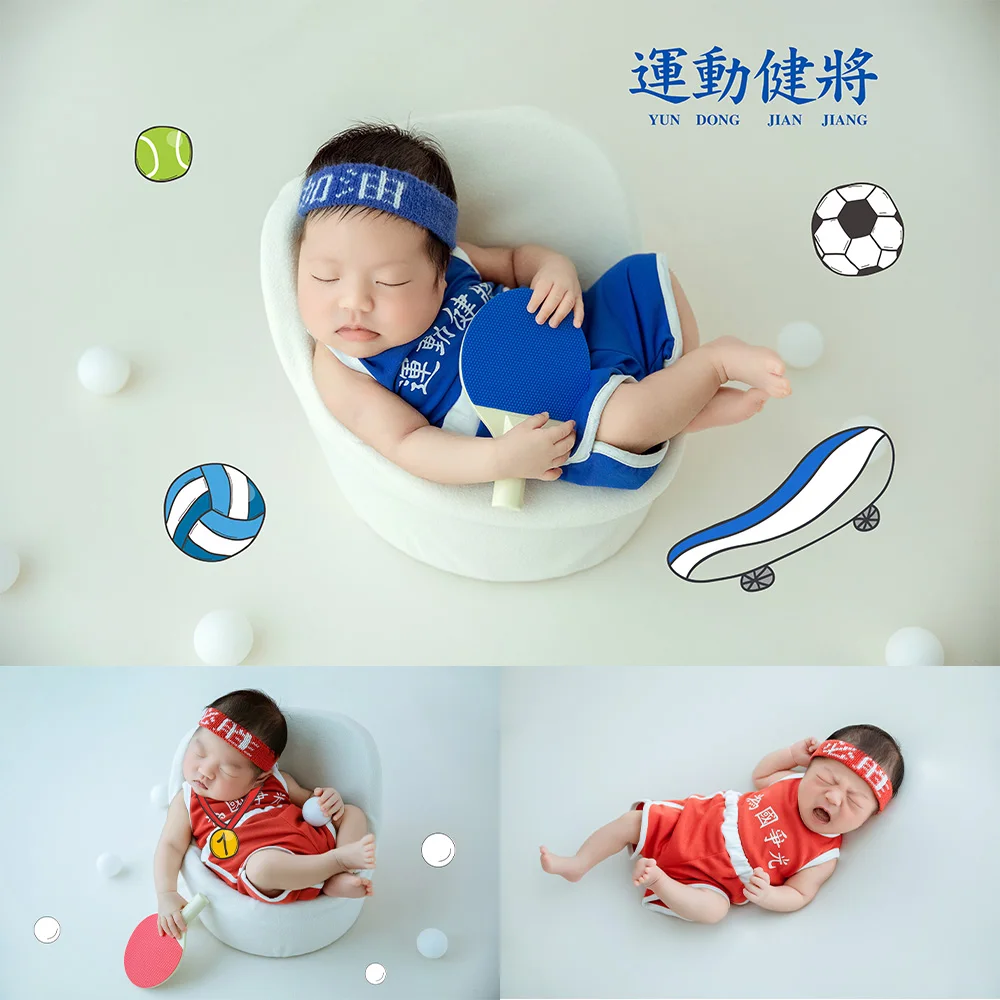 

Newborn Photography Outfits Table Tennis Themed Clothes Tank Top Shorts Headband 3pcs/Set Studio 0-1 Month Baby Boy Photo Props