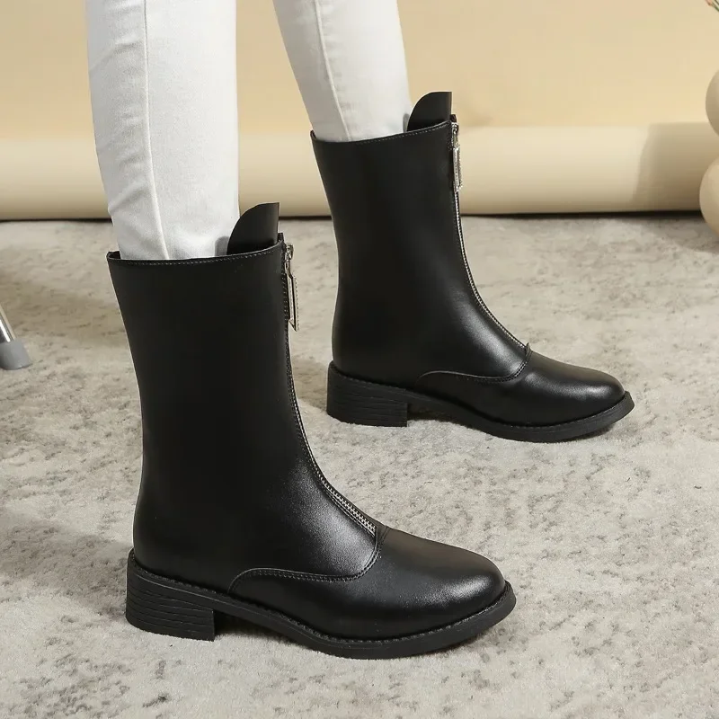 Shoes for Women 2023 New Front Zip Mid-Calf Women's Boots Concise Modern Boots Women Sewing Pointed Toe Low Heel PU Female Shoes
Shoes for Women 2023 New Front Zip Mid-Calf Women's Boots Concise Modern Boots Women Sewing Pointed Toe Low Heel PU Female Shoes