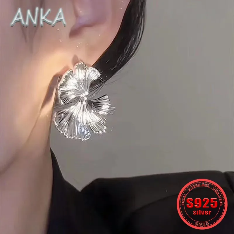 

ANKA NEW S925 sterling silver exaggerated design sense ginkgo biloba stud earrings temperament fashion women's stud earrings