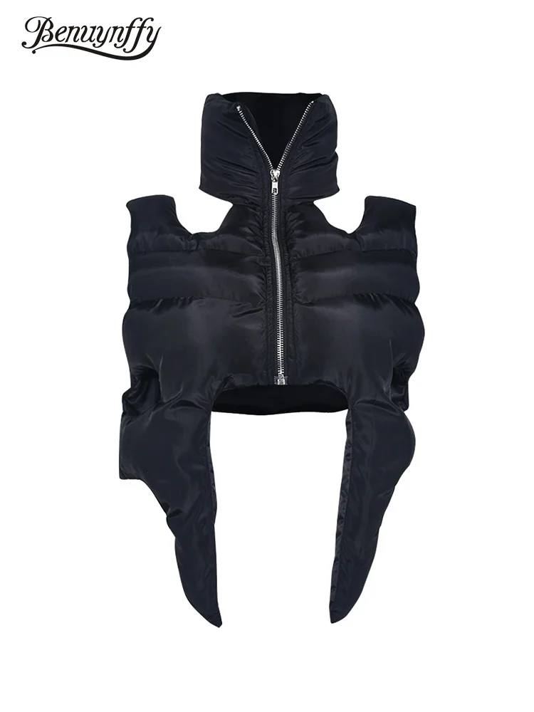 

Женский Укороченный пуховик Benuynffy, куртка в стиле панк на осень и зиму, Y2k, стеганый жилет на молнии с вырезами, женская уличная одежда, верхняя одежда