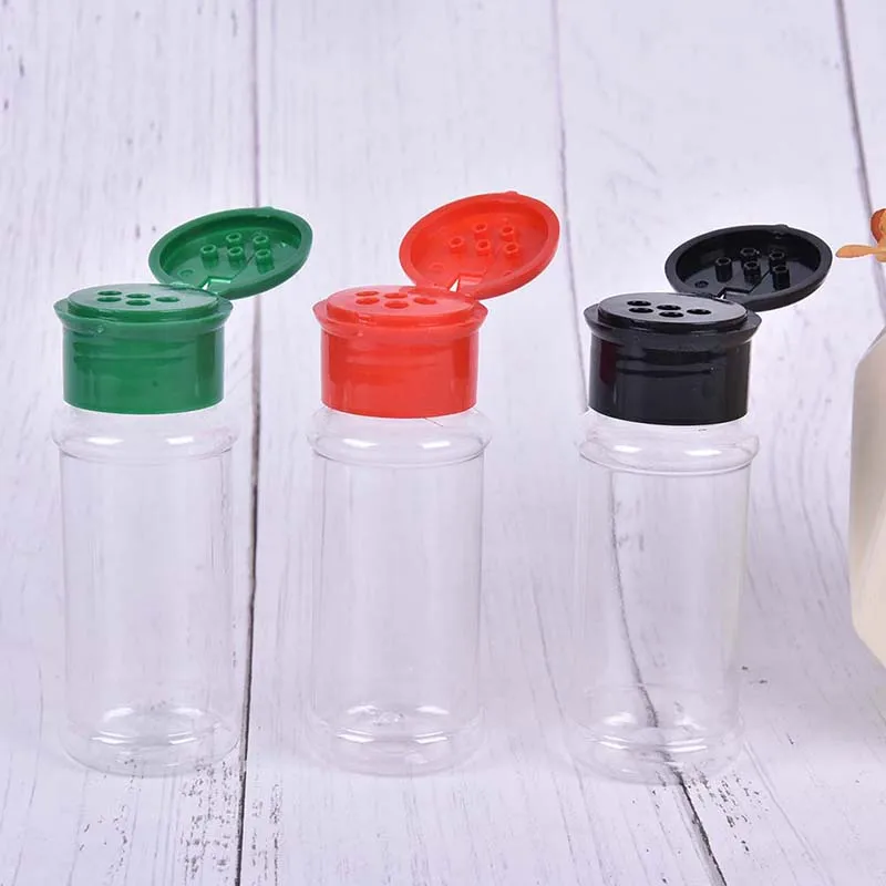 

5Pcs Plastic Spice Salt Pepper Shakers Seasoning Jar BBQ Condiment Vinegar Bottle For Cheese, Pepper, Sugar, Cocoa Powder