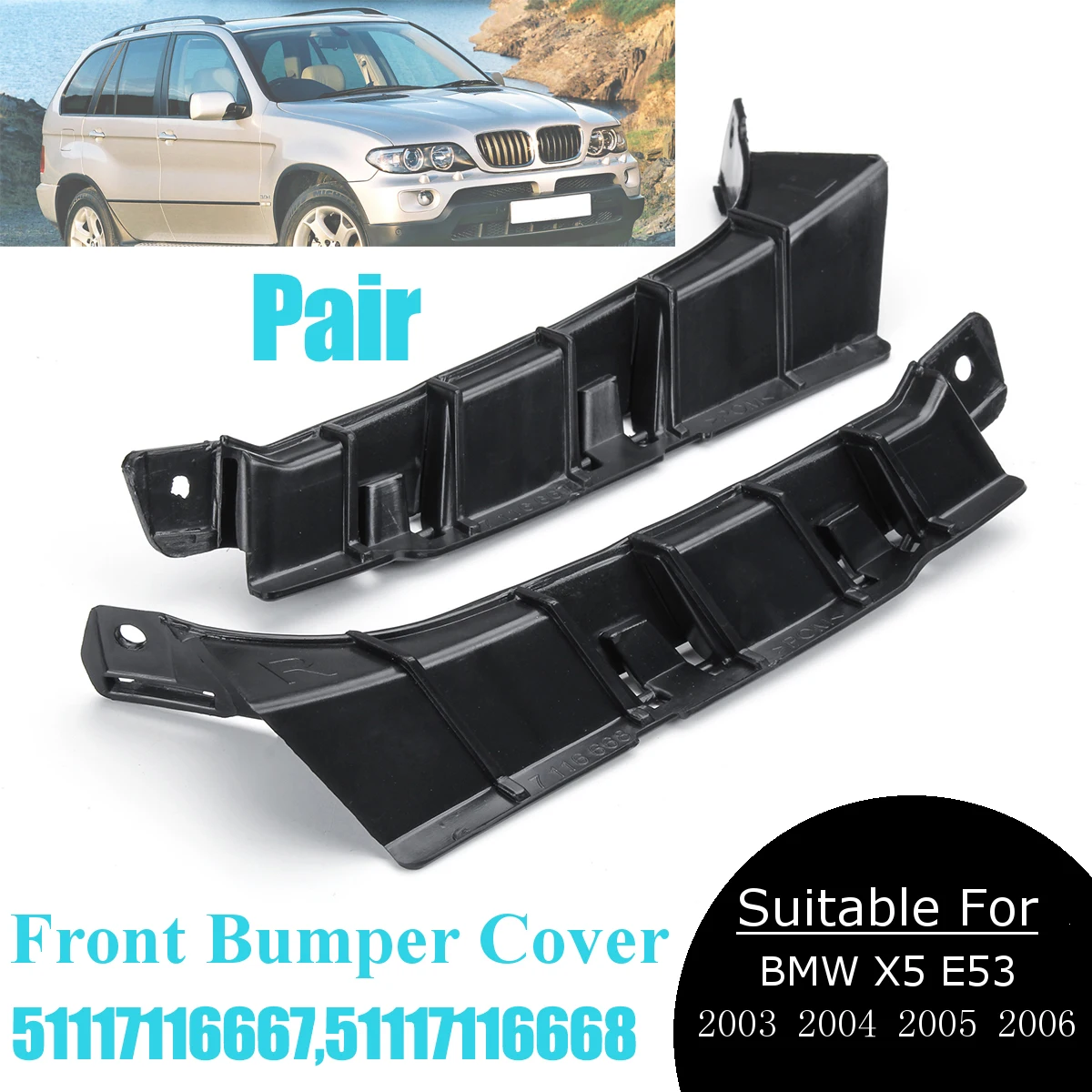 For BMW X5 E53 2003 2004 2005 2006 Left Right Car Front Bumper Cover Bar Support Bracket Holder Guide 51117116668 51117116667 
For BMW X5 E53 2003 2004 2005 2006 Left Right Car Front Bumper Cover Bar Support Bracket Holder Guide 51117116668 51117116667