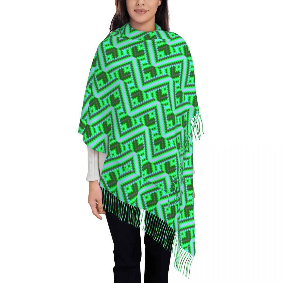 

Теплый зимний шарф в этническую полоску, платки в стиле «Бохо», Wrpas, этнический, на заказ, женские роскошные брендовые шарфы