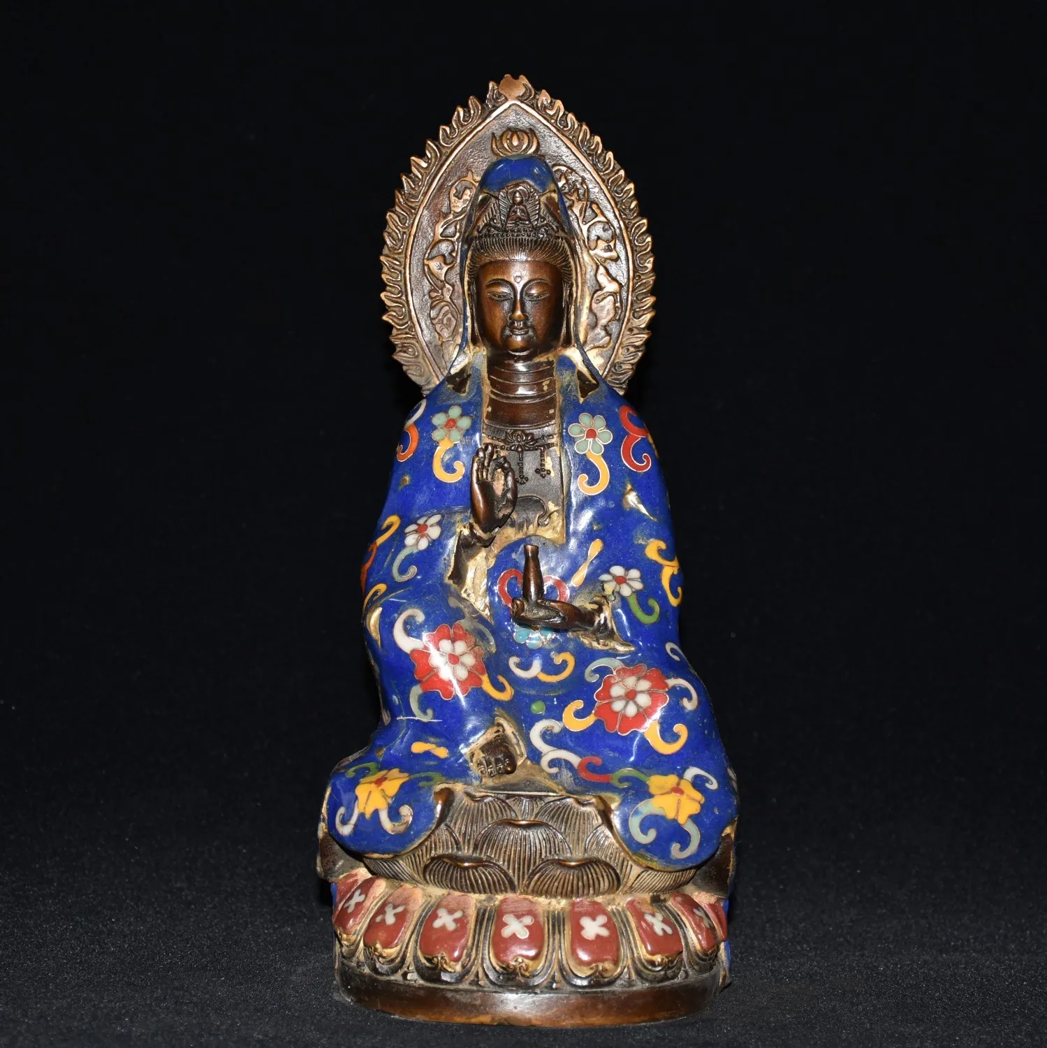10"Tibetan Temple Collection Old Bronze Cloisonne Enamel Guanyin Bodhisattva Buddha lotus platform Worship Hall Town house
10"Tibetan Temple Collection Old Bronze Cloisonne Enamel Guanyin Bodhisattva Buddha lotus platform Worship Hall Town house