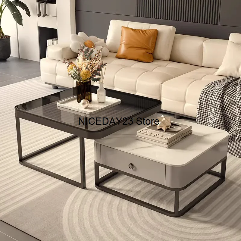 

Прозрачный угловой кофейный столик, выдвижной квадратный стеклянный уникальный набор боковых столиков, минималистичный дизайн