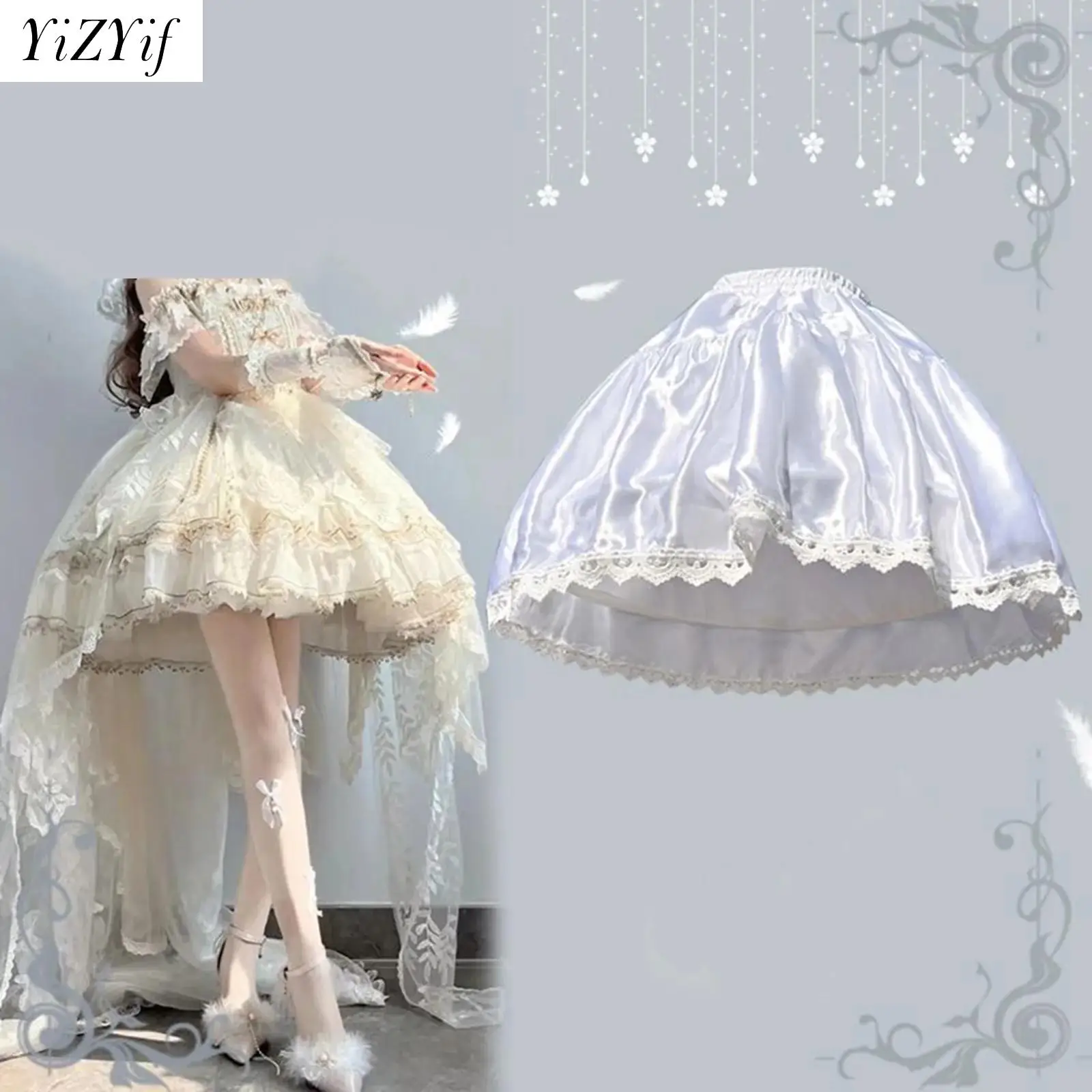 

Lolita Petticoat Adjustable White Satin Crinoline Short Petticoats for Wedding Dress Cosplay Woman Girl Ball Gown Underskirt