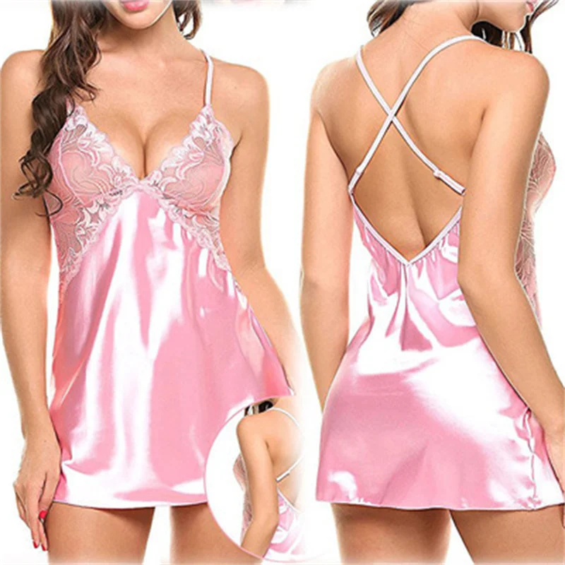 

Women Sexy Pajamas Lace Satin Silk Sleepwear Nightdress Lingerie Erotic Top Underwear Nightgown Babydolls Pajamas Exotic Costume