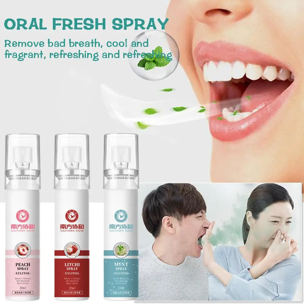 

20ml Oral Fresh Spray Litchi Peach Mint Flavor Freshener Female Persistent Portable Fragrance Remove Deodorant Bad Mouth Br U4T0