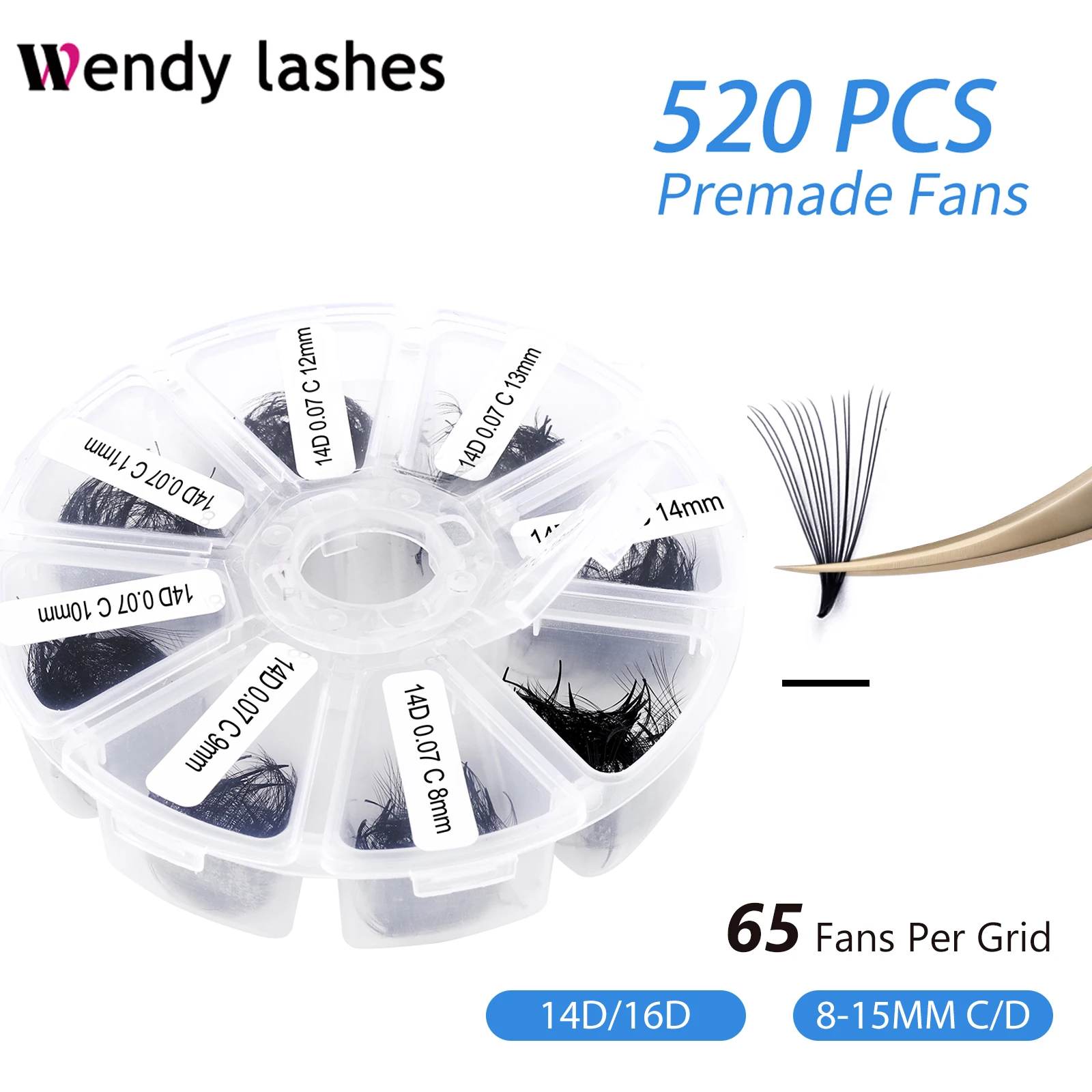 

Wendy Lash Premade Russian Volume Fan 3D/5D/6D/10D/14D/16D Eyelash Extension Thin Root Sharp Pointy Stem 520 Loose Fans Lashes