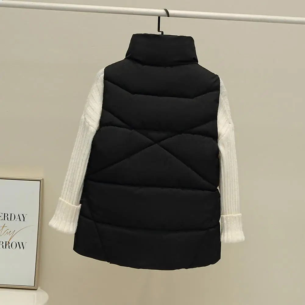 

Women Polyester Vest Thickened Padded Women's Winter Vest Coat Warm Stand Collar Waistcoat with Zipper Closure Pockets Solid