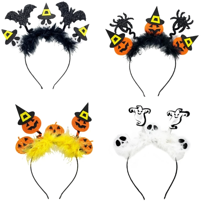 

Wing&Skull&Pumpkin Decor Hair Hoop Women Spa Wash Face Headband for Photoshoots Halloween Party Hair Accessories