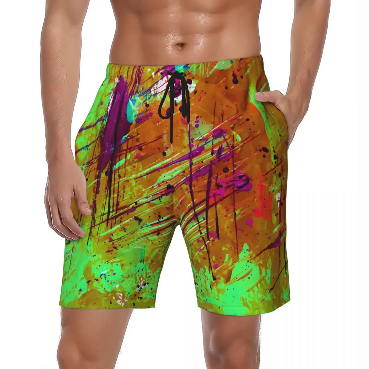 

Swimsuits Neon Paint Board Shorts Summer Abstract Splatter Print Y2K Funny Beach Shorts Men Running Comfortable Swim Trunks