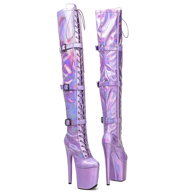 

New Fashion Women 20CM/8inches PU Upper Plating Platform Sexy High Heels Thigh High Boots Pole Dance Shoes 269