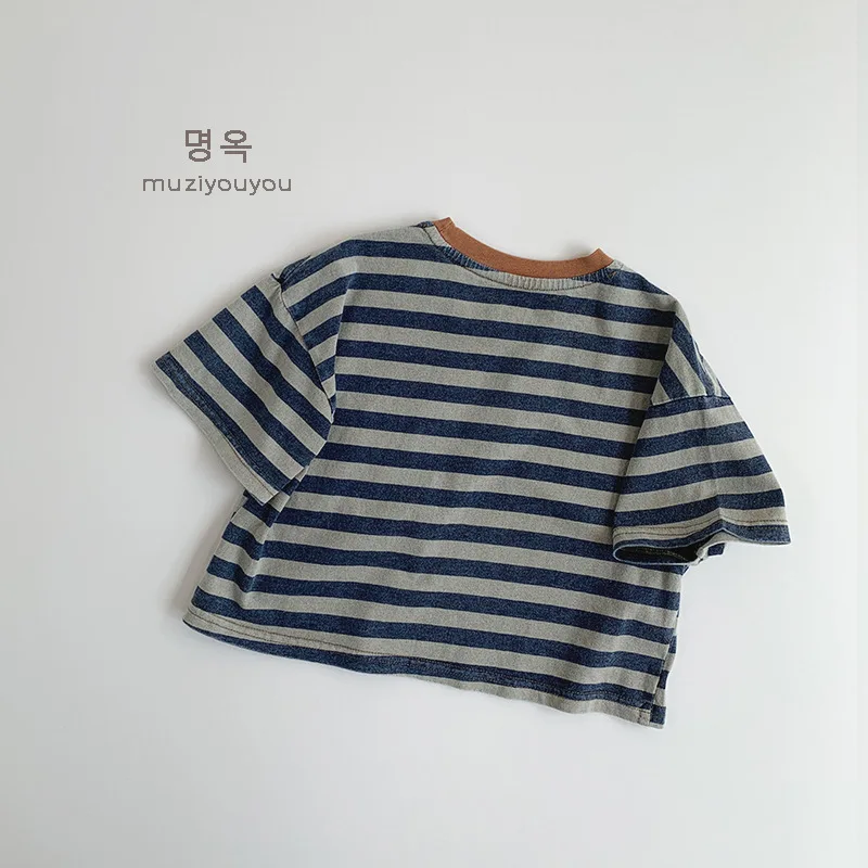2025 Summer New Children Casual Striped T Shirts Cute Girls Short Sleeve Tops Baby Boys Pocket Tee Infant T Shirts Kids Clothes 3 S9ddb98e1a4ac41fab1f91b6d06b592bd8