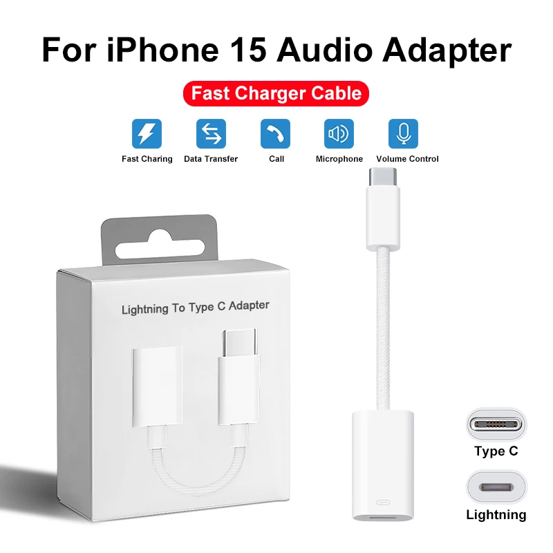 

USB Type C To Lightning Charging Cable Audio Adapter For iPhone 15 Pro Max Fast Charging Cable For iPad Data Sync Connector Cord